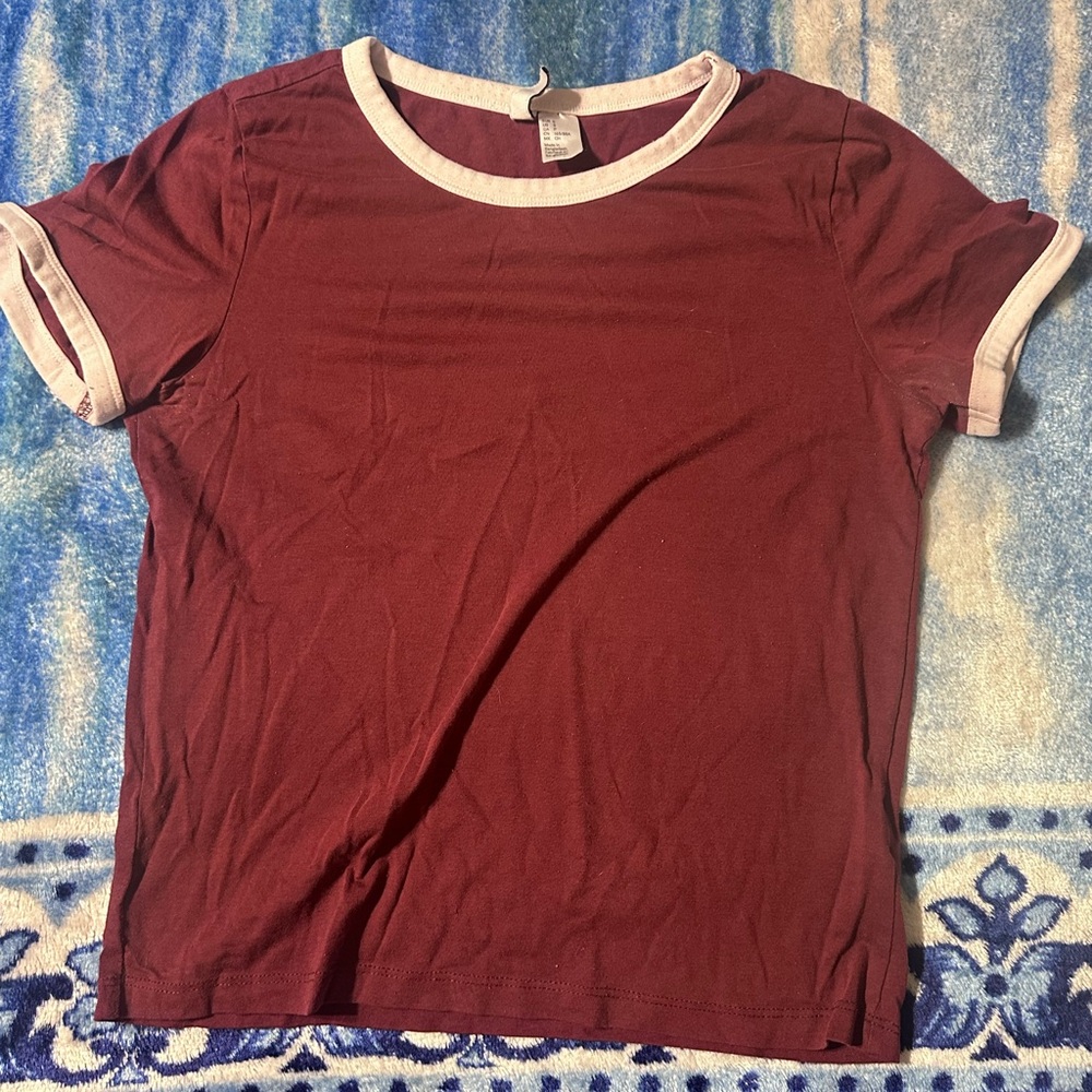 H&M Burgundy Tee with White Accents